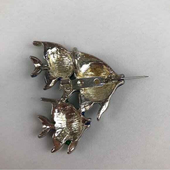 MJ Fish Tropical Enamel School of Angelfish Blue Green Aquatic Ocean Brooch Pin - Picture 4 of 12